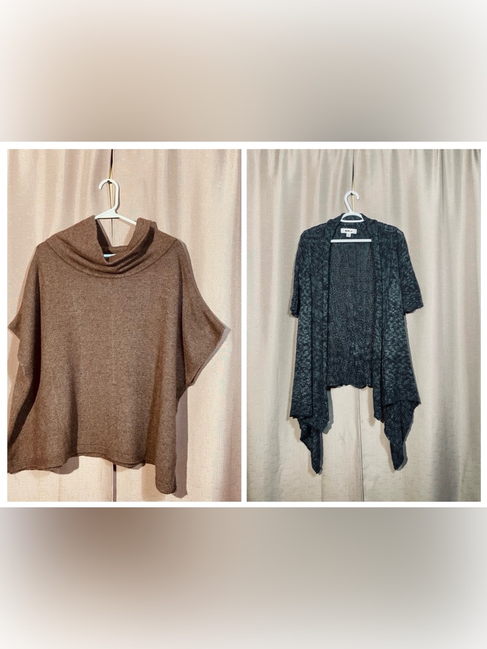Harper Lane M Brown Cowl-Neck Poncho  & Decree M Charcoal Open-Front Shrug GUC